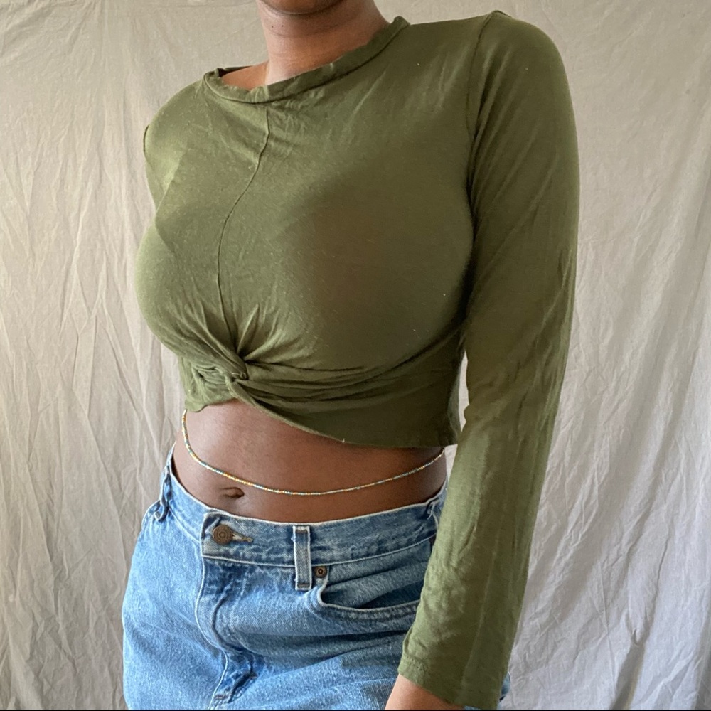 Olive Green Soft Long Sleeve Cropped Top